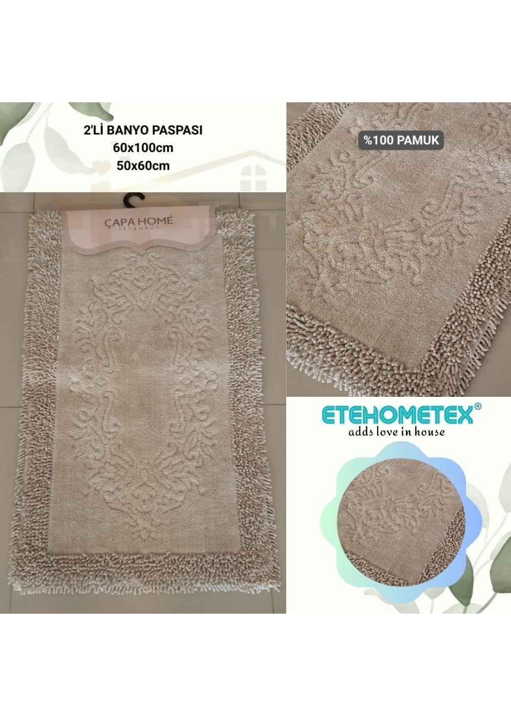 ÇAPA HOME PAMUK 2'Lİ BANYO PASPASI BEJ 8696474231918 ÇAPA HOME PAMUK 2'Lİ BANYO PASPASI BEJ 8696474231918